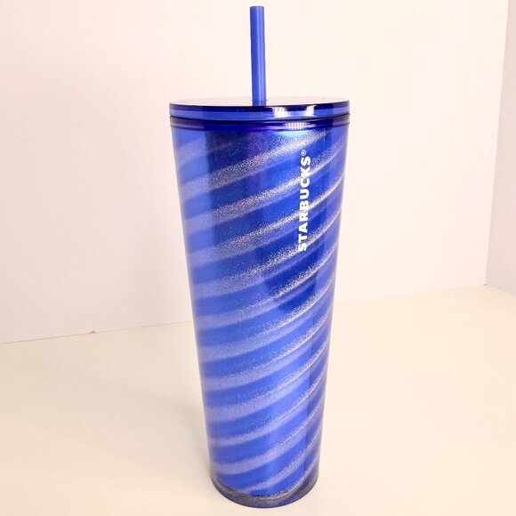 24oz Starbucks Christmas Holiday 2023 Blue & Silver Swirl Venti Cold Cup Tumbler - Picture 1 of 2